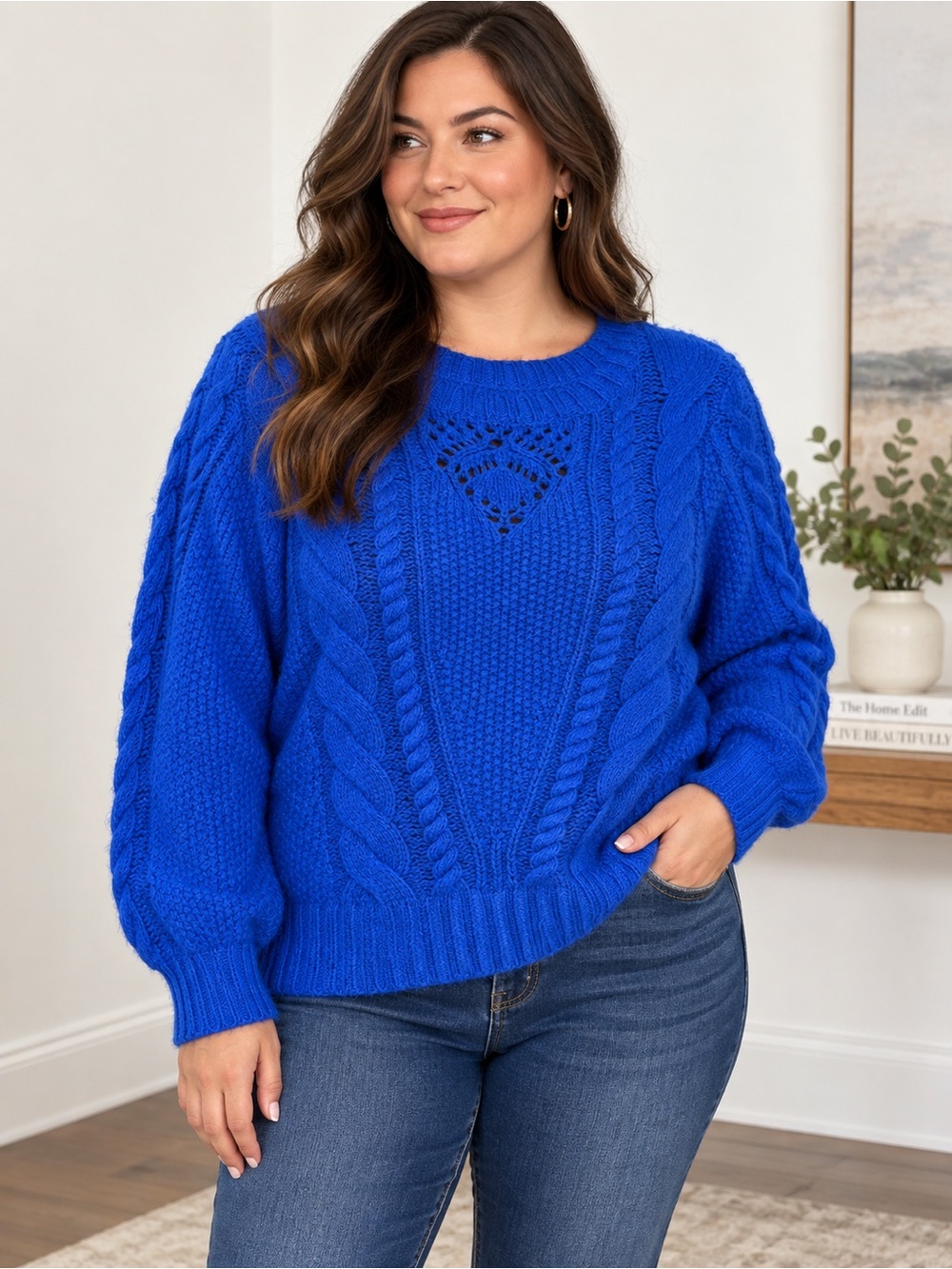 Talbots Cobalt Blue Cable Knit Textured Sweater Women’s Large